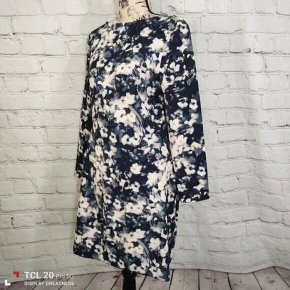 ZARA WOMAN Blue White Floral IKAT print Dress M NEW - Picture 3 of 10